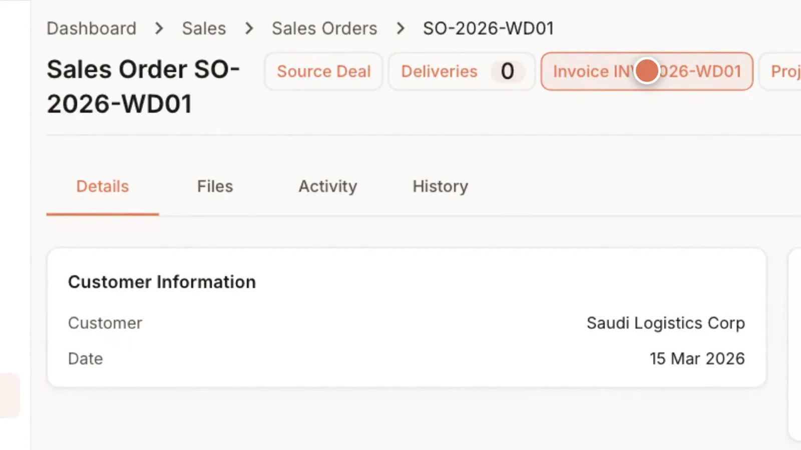 A sales order in ERP Pro with its customer and line items.